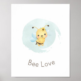 Cute Blue/Yellow bee Happy Boys Nursery Wall Art Poster