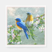 Cute Blue Yellow Birds Cherry Blossom Waterverf Servet (Voorkant)