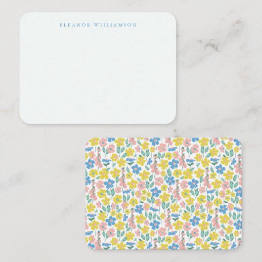 Cute Blue Yellow Floral Aangepaste naam Cadeaubehu Notitiekaartje (Voorkant / Achterkant)