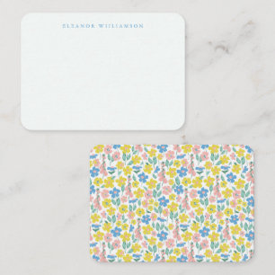 Cute Blue Yellow Floral Aangepaste naam Cadeaubehu Notitiekaartje