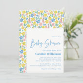 Cute Blue Yellow  Floral Baby shower Kaart (Staand voorkant)