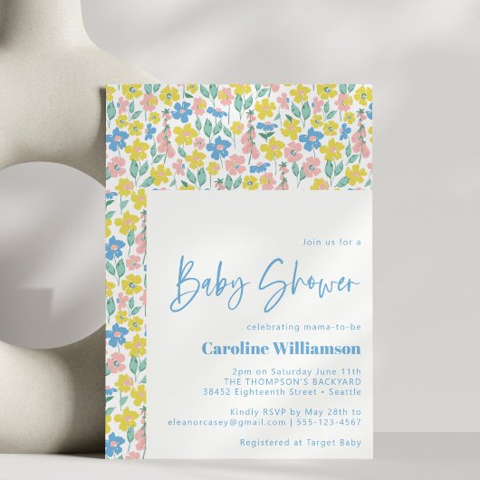 Cute Blue Yellow  Floral Baby shower Kaart