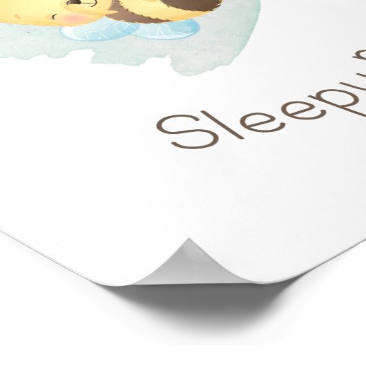 Cute Blue/Yellow Sleepy Bee Nursery Wall Art Poster (Hoek)