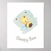 Cute Blue/Yellow Sleepy Bee Nursery Wall Art Poster (Voorkant)