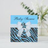Cute Blue Zebra & Animal Print Glitter Baby shower Kaart (Staand voorkant)
