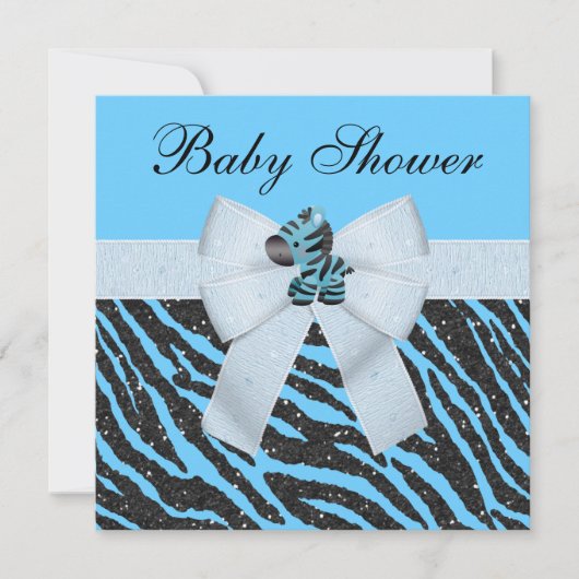 Cute Blue Zebra & Animal Print Glitter Baby shower Kaart (Voorkant)