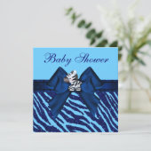 Cute Blue Zebra & Animal Print Glitter Baby shower Kaart (Staand voorkant)