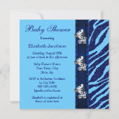 Cute Blue Zebra & Animal Print Glitter Baby shower Kaart (Achterkant)