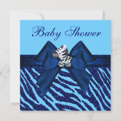 Cute Blue Zebra & Animal Print Glitter Baby shower Kaart (Voorkant)