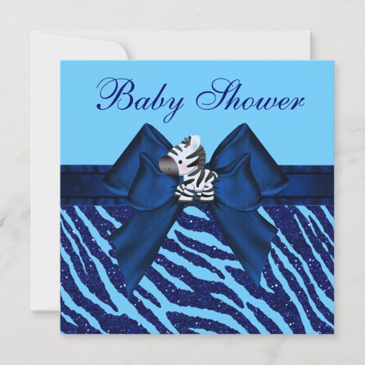 Cute Blue Zebra & Animal Print Glitter Baby shower Kaart (Voorkant)