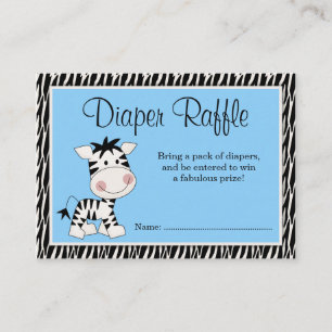 Cute Blue Zebra Baby shower Diaper Raffle Informatiekaartje