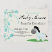 Cute Blue Zebra Blue Floral Baby shower Uitnodiging Briefkaart (Voorkant)