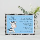 Cute Blue Zebra Boy Baby Shower Invitations Kaart (Staand voorkant)