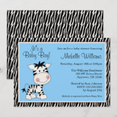 Cute Blue Zebra Boy Baby Shower Invitations Kaart (Voorkant / Achterkant)