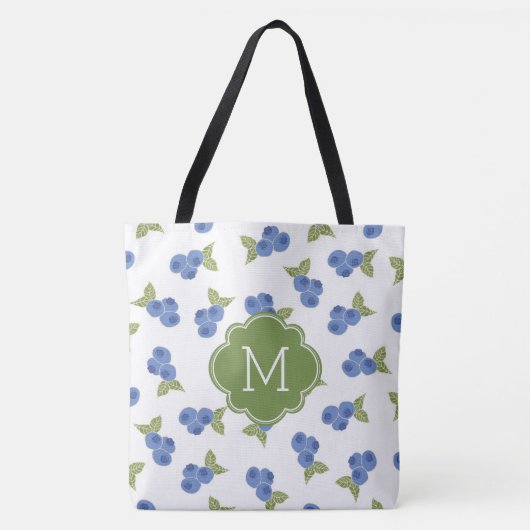Cute Blueberries Pattern Monogram Tote Bag (Voorkant)