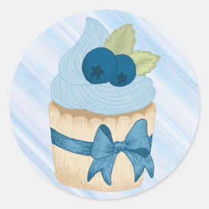 Cute Blueberry Cupcake Birthday Celebration Ronde Sticker