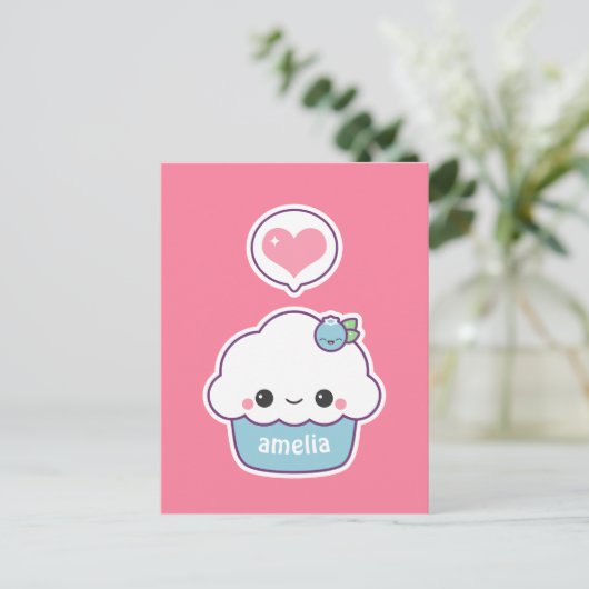 Cute Blueberry Cupcake Briefkaart (Staand voorkant)