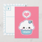 Cute Blueberry Cupcake Briefkaart (Voorkant / Achterkant)