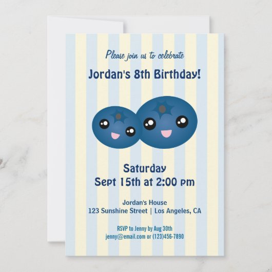 Cute Blueberry kinderen Birthday Party Invitation Kaart (Voorkant)