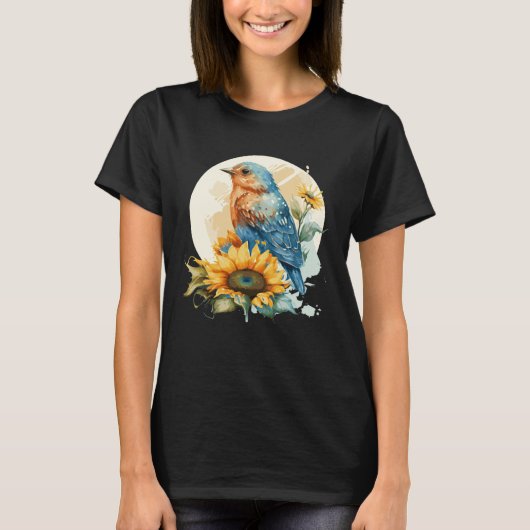 Cute Bluebird Sunflower Birding Bird T-shirt (Voorkant)