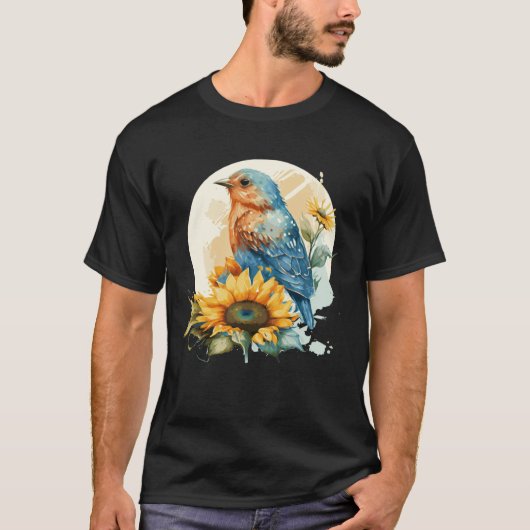 Cute Bluebird Sunflower Birding Bird T-shirt (Voorkant)