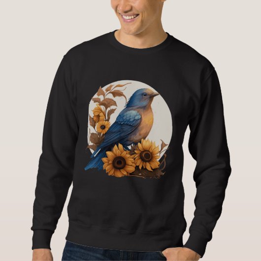 Cute Bluebird Sunflower Floral Watercolor Bluebird Trui (Voorkant)