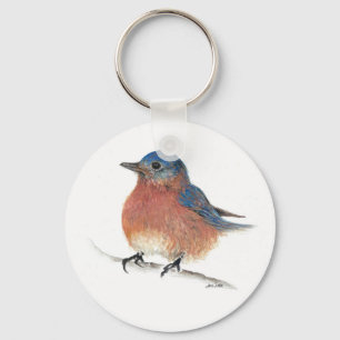 Cute Bluebird Waterverf Colored Pencil Art Sleutelhanger