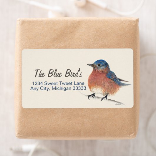 Cute Bluebird Waterverf Pencil Art Etiket (Insitu)