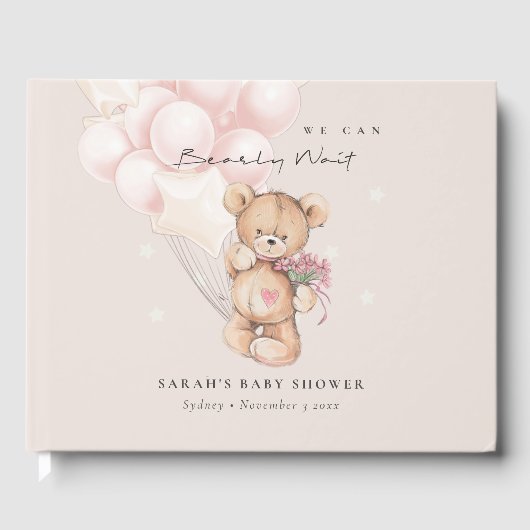 Cute Blush Barly Wait Beer Balloon Baby shower Gastenboek (Voorkant)