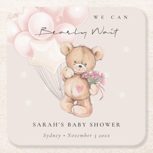 Cute Blush Barly Wait Beer Balloon Baby shower Kartonnen Onderzetters (Voorkant)