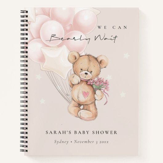Cute Blush Barly Wait Beer Balloon Baby shower Notitieboek (Voorkant)