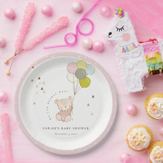 Cute Blush Barly Wait Beer Balloon Baby shower Papieren Bordje (Feest)