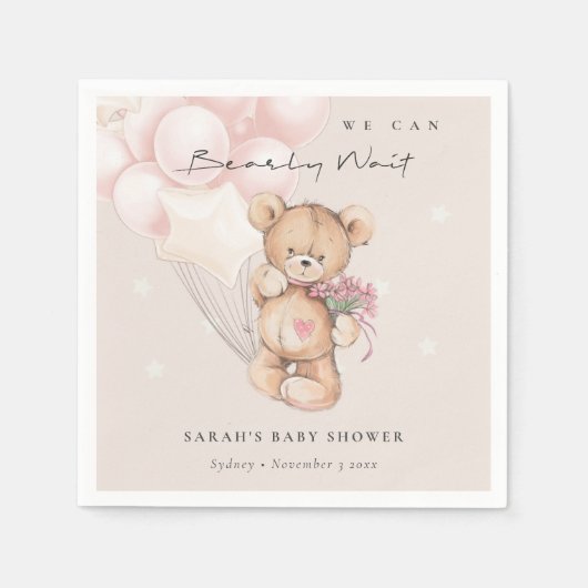 Cute Blush Barly Wait Beer Balloon Baby shower Servet (Voorkant)