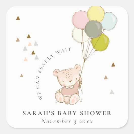 Cute Blush Barly Wait Beer Balloon Baby shower Vierkante Sticker (Voorkant)