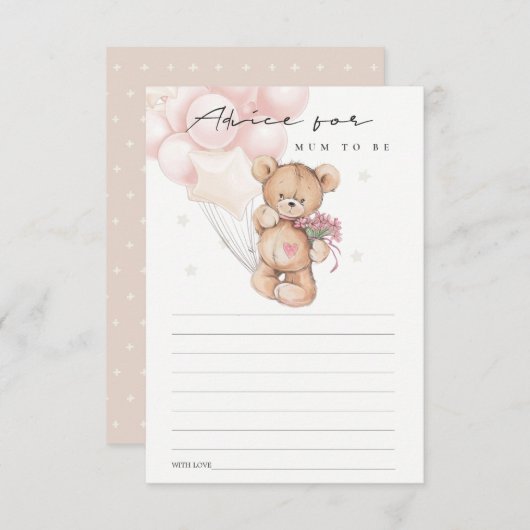 Cute Blush Beer Ballon Advice for Mum Baby shower Informatiekaartje (Voorkant / Achterkant)