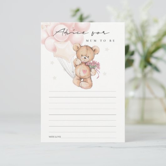 Cute Blush Beer Ballon Advice for Mum Baby shower Informatiekaartje (Staand voorkant)