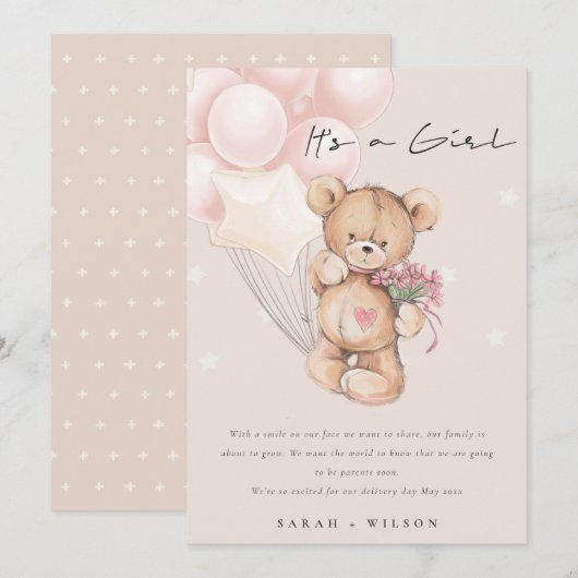 Cute Blush Beer ballon Baby koninklijke kaart (Voorkant / Achterkant)