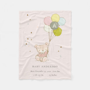 Cute Blush Beer Balloon Girly Monogram Baby Stat Fleece Deken