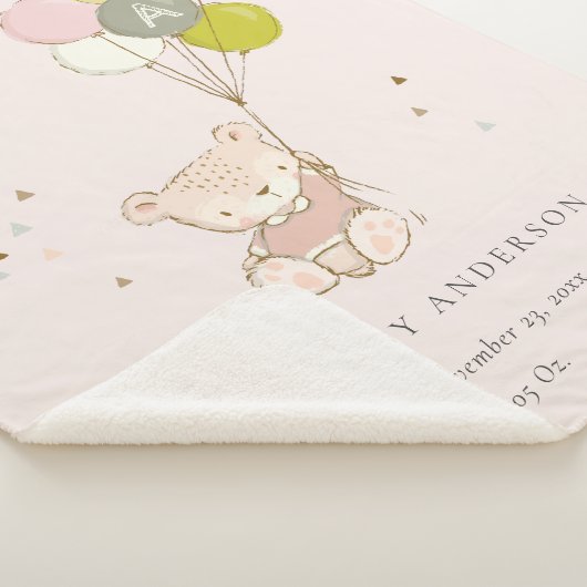Cute Blush Beer Balloon Girly Monogram Baby Stat Sherpa Deken (3/4)