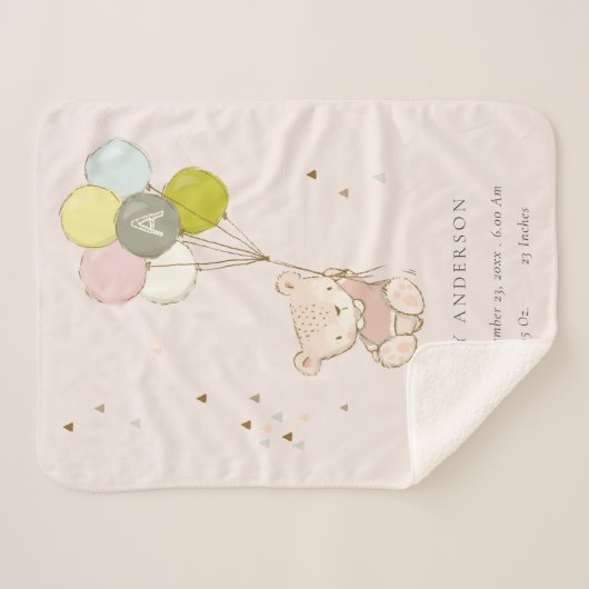 Cute Blush Beer Balloon Girly Monogram Baby Stat Sherpa Deken (Voorkant (horizontaal))