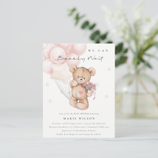 Cute Blush Beer Barly Wait Balloon Baby shower Briefkaart (Staand voorkant)