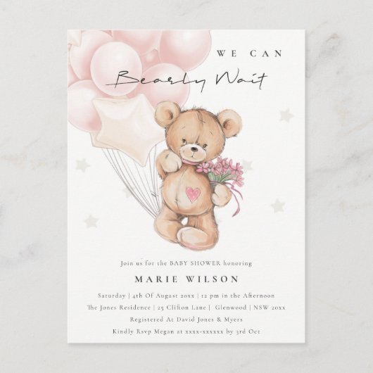 Cute Blush Beer Barly Wait Balloon Baby shower Briefkaart (Voorkant)