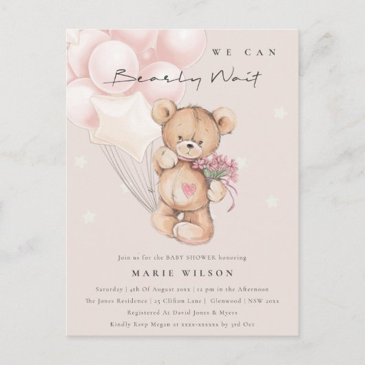 Cute Blush Beer Barly Wait Balloon Baby shower Briefkaart (Voorkant)