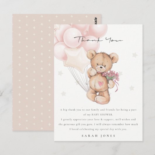 Cute Blush Beer Barly Wait Balloon Baby shower Briefkaart (Voorkant / Achterkant)