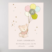 Cute Blush Beerballon Meisjesnaam Baby Poster (Voorkant)