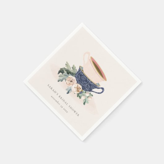 Cute Blush Blue Cups Flora Vrijgezellenfeest Tea P Servet (Hoek)