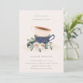 Cute Blush Blue Floral vanmiddag Tea Party nodigt  Bedankkaart (Staand voorkant)
