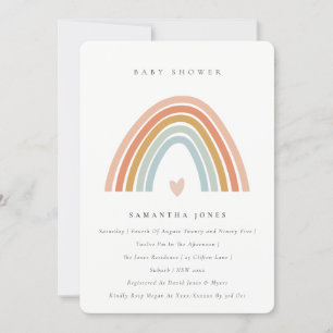 Cute Blush Blue Heart Rainbow Baby shower Invite Bedankkaart