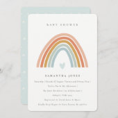 Cute Blush Blue Heart Rainbow Baby shower Invite Bedankkaart (Voorkant / Achterkant)