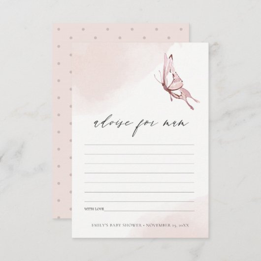 Cute Blush Butterfly Advisate for Mum Baby shower Informatiekaartje (Voorkant / Achterkant)